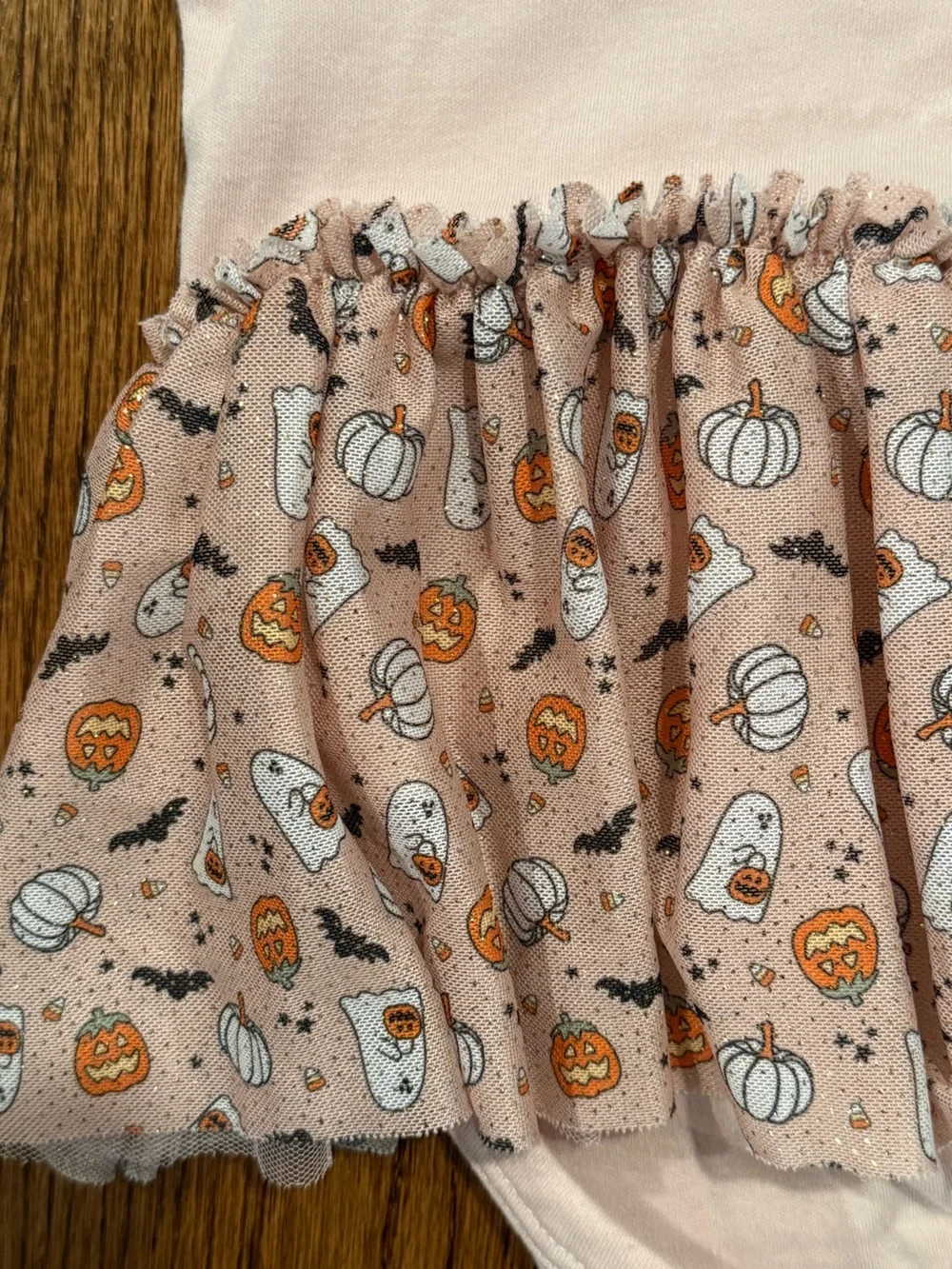 chick pea Light Pink Baby Dress with Pumpkin Embroidery and Sparkly Tulle Skirt